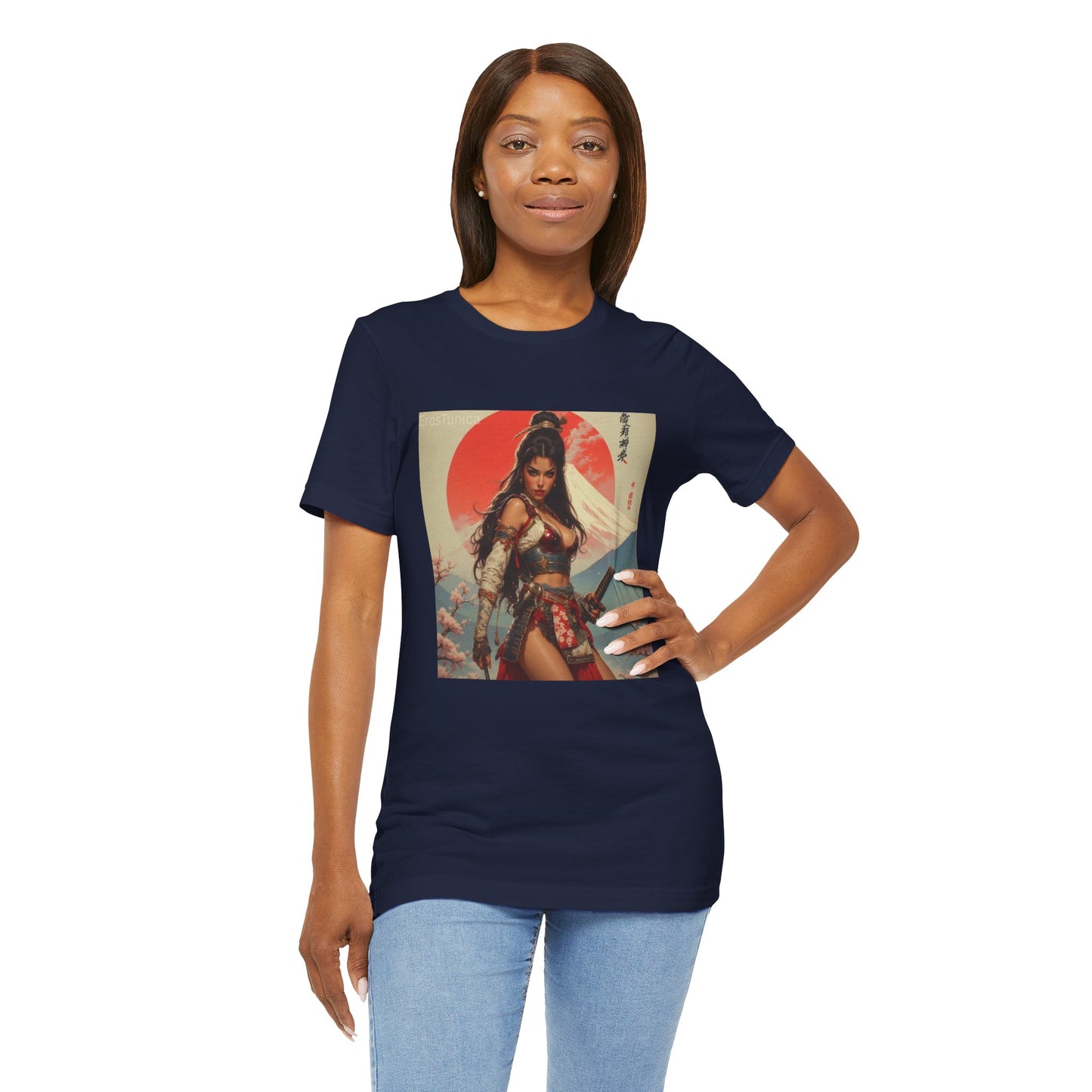 Sakura Samurai Warrior Woman Graphic Tee — Japanese Sunset Anime Art T‑Shirt