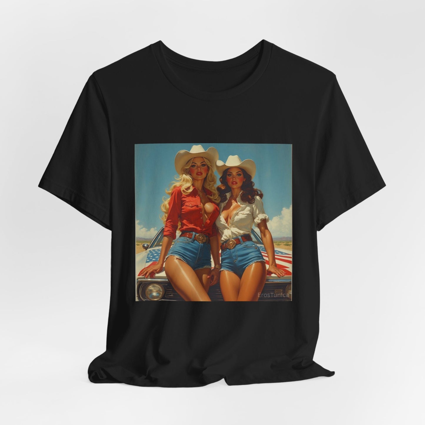 Star Spangled Sirens Cowgirl Pinup Tee — Retro Beauty meets muscle Graphic T-Shirt