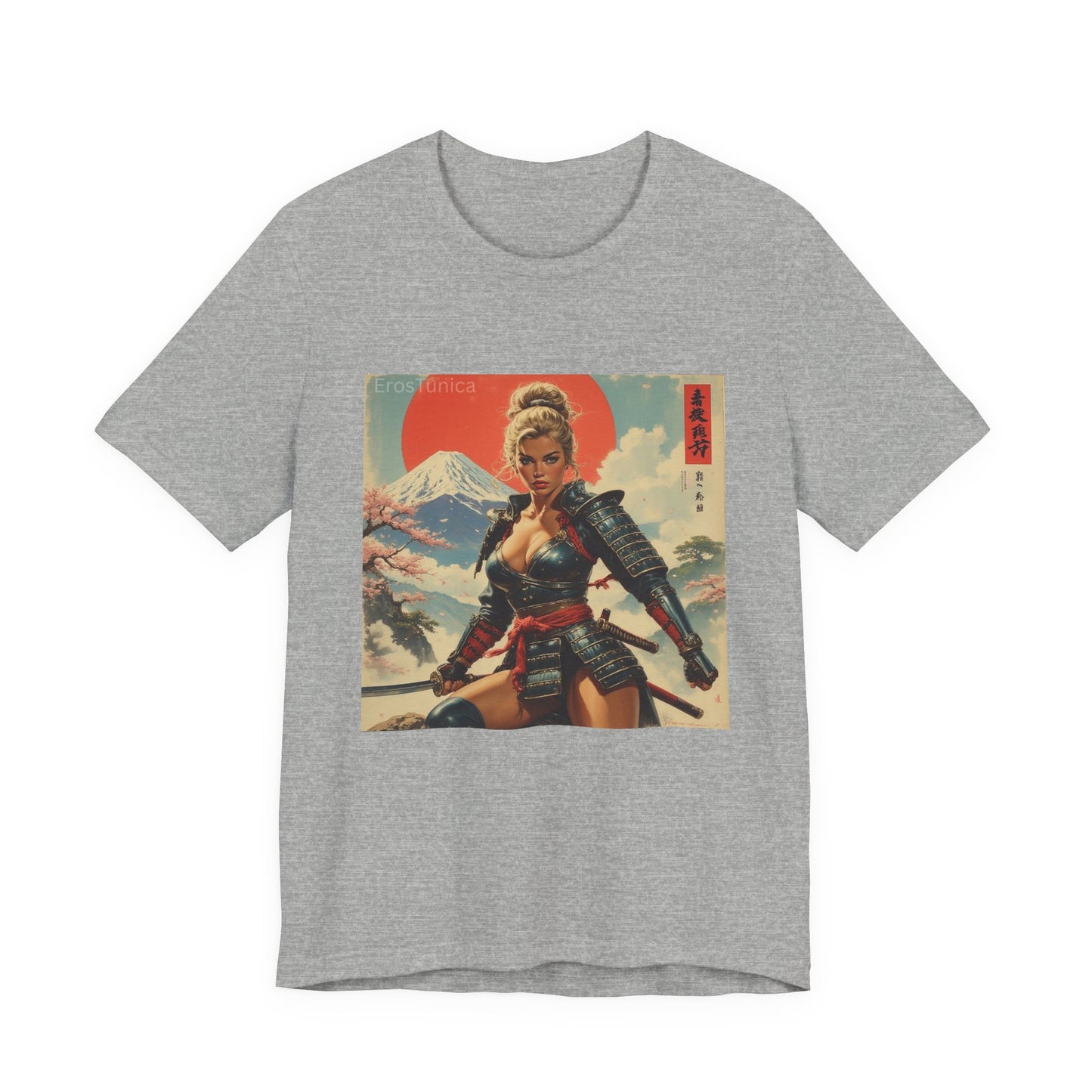 Sakura Samurai Warrior Woman Graphic Tee — Retro Japanese Mount Fuji Design