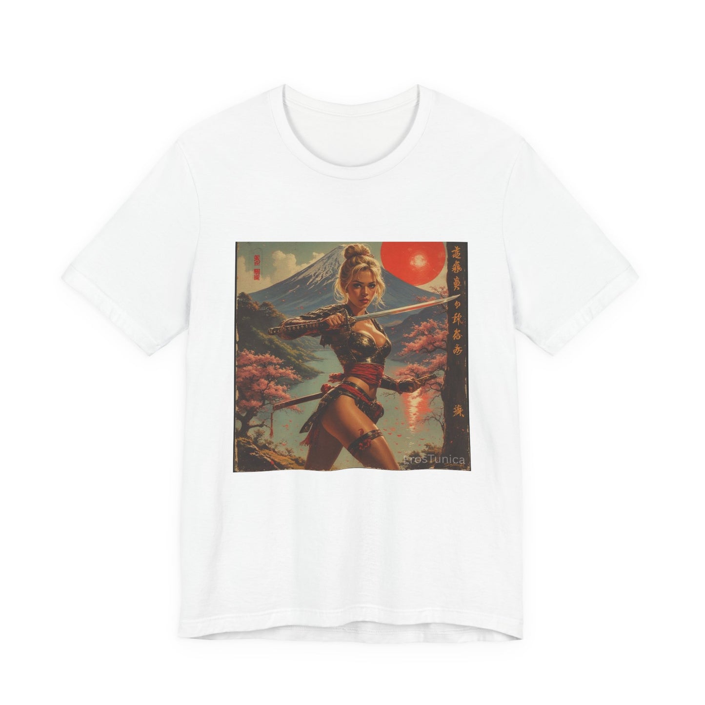 Sakura Samurai Pin-Up Tee – Retro Japanese Mount Fuji Artwork