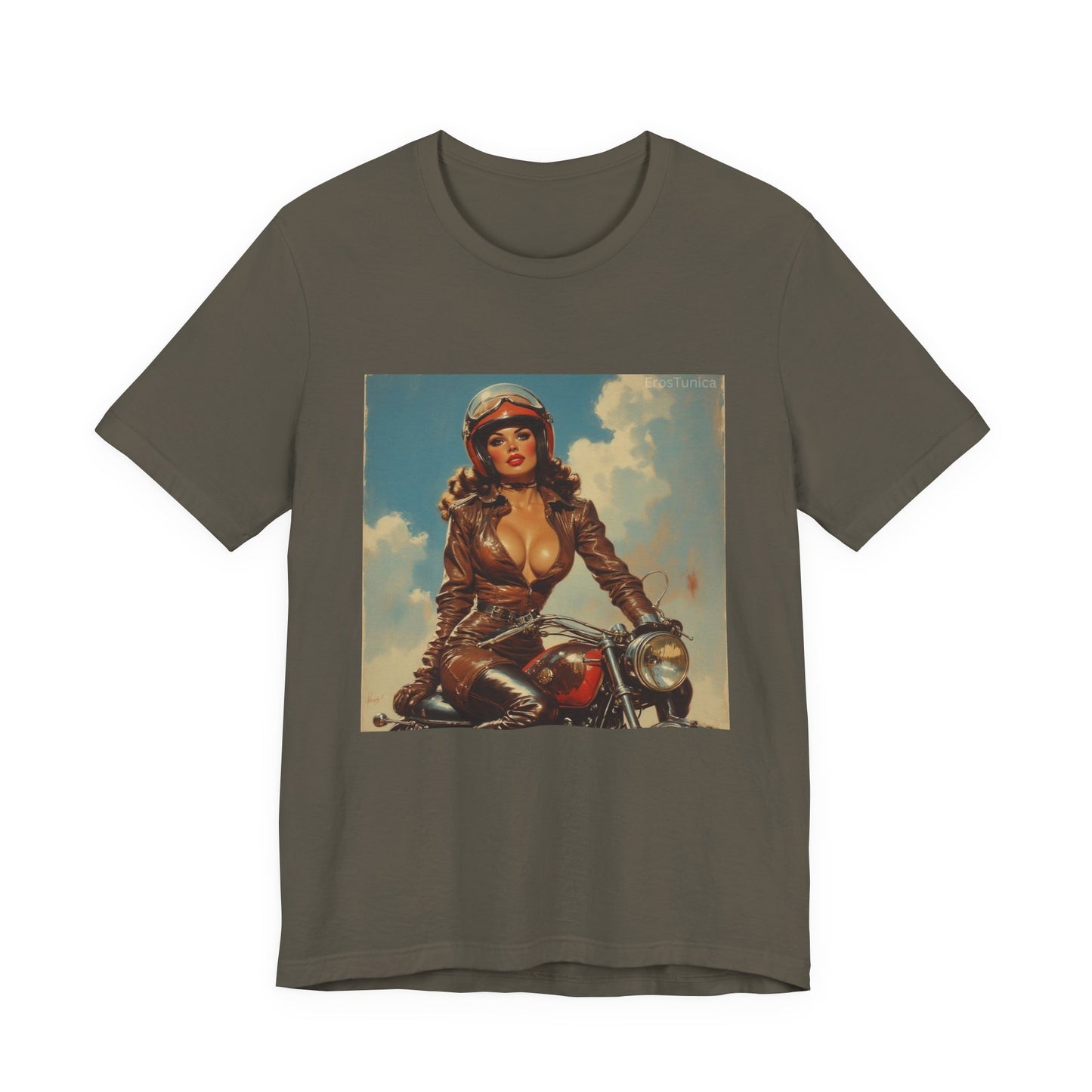 Candy Chrome Vintage Pin-Up Biker Tee — Retro Motorcycle Girl Graphic Shirt