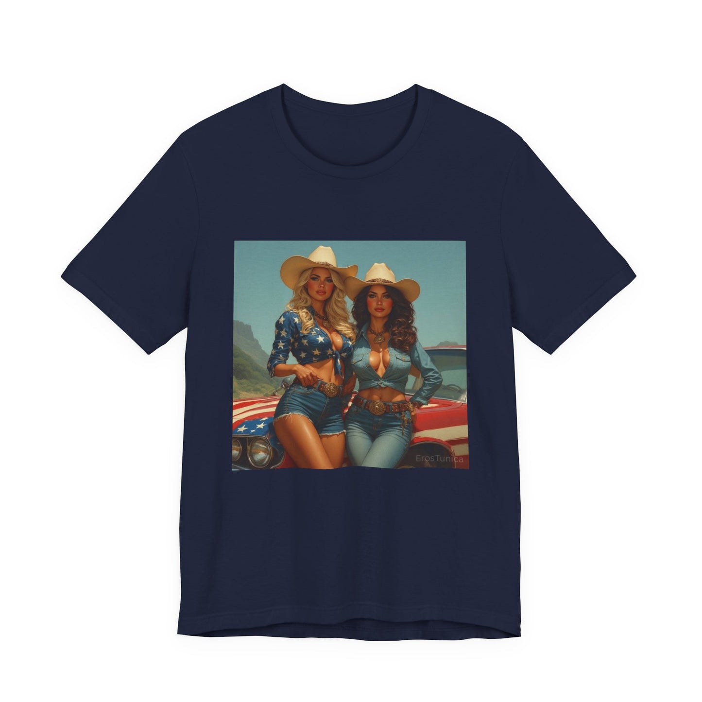 Star Spangled Sirens Cowgirl Pinup Graphic Tee — Vintage American Beauty  Design