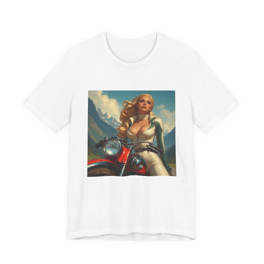 Candy Chrome Biker Tee — Retro Motorcycle Girl Graphic T-Shirt