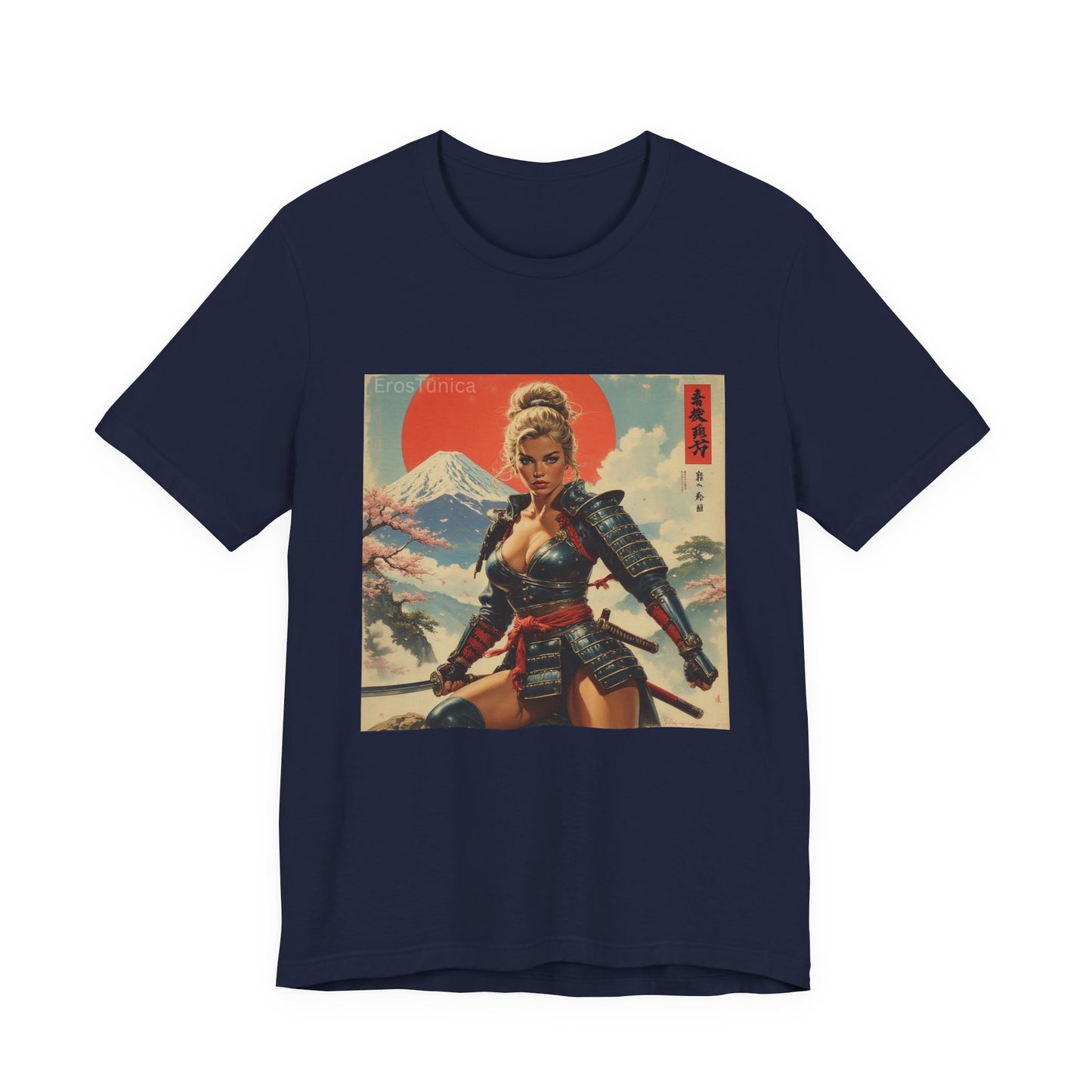 Sakura Samurai Warrior Woman Graphic Tee — Retro Japanese Mount Fuji Design