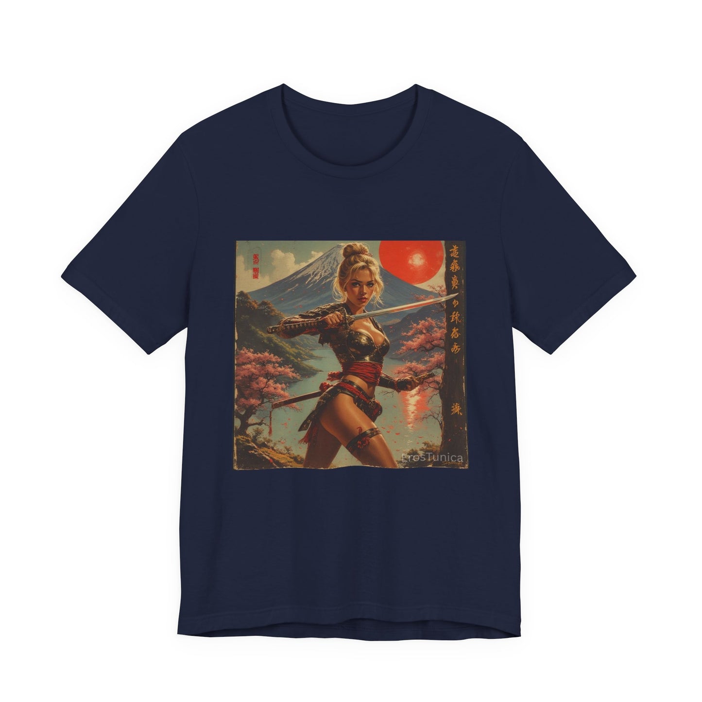 Sakura Samurai Pin-Up Tee – Retro Japanese Mount Fuji Artwork