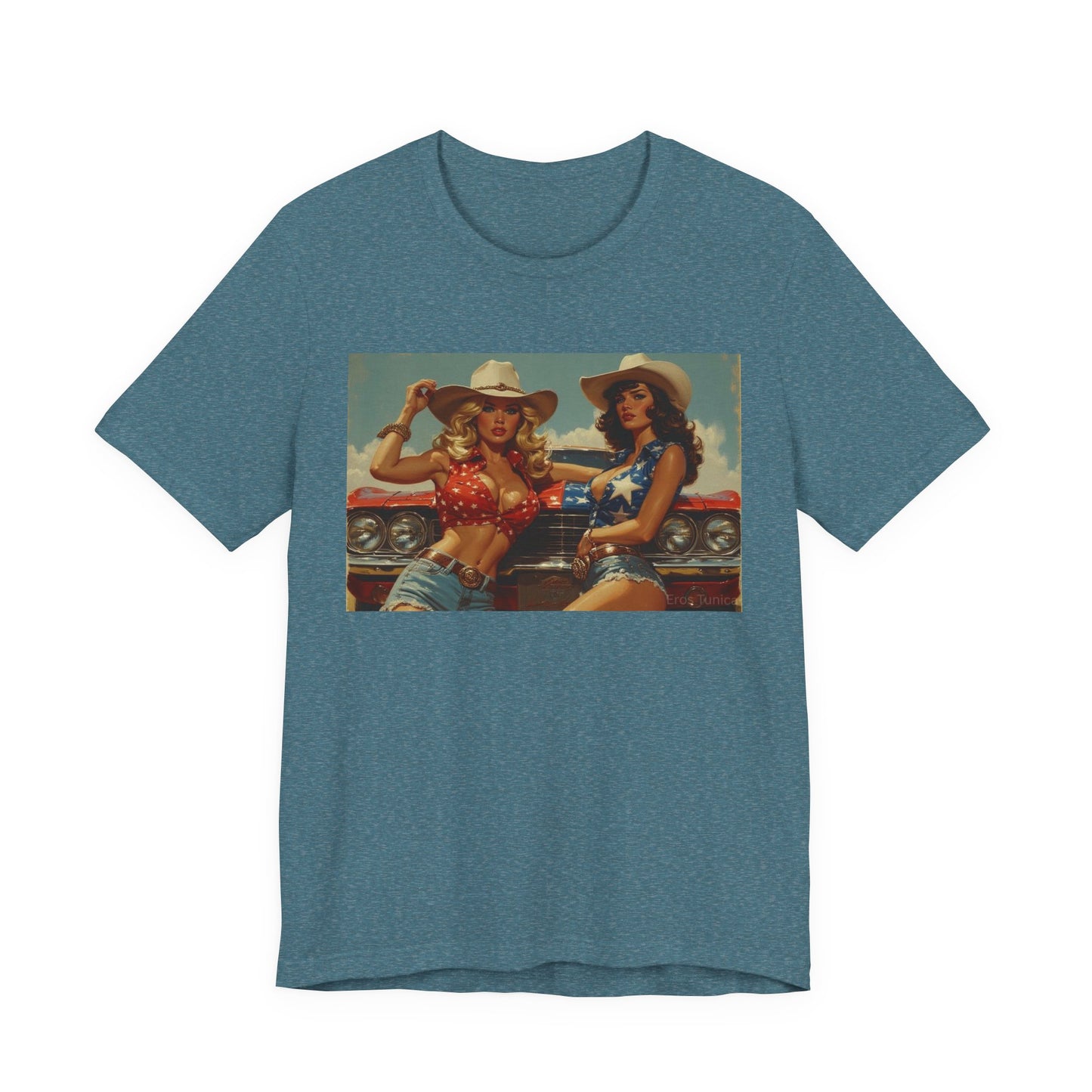 Star Spangled Sirens Retro Cowgirl Pinup Tee – Vintage Western Graphic Shirt