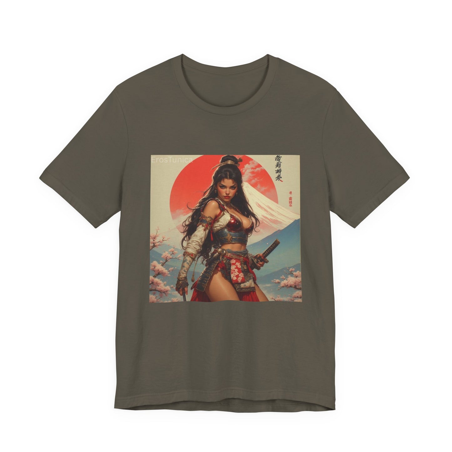 Sakura Samurai Warrior Woman Graphic Tee — Japanese Sunset Anime Art T‑Shirt