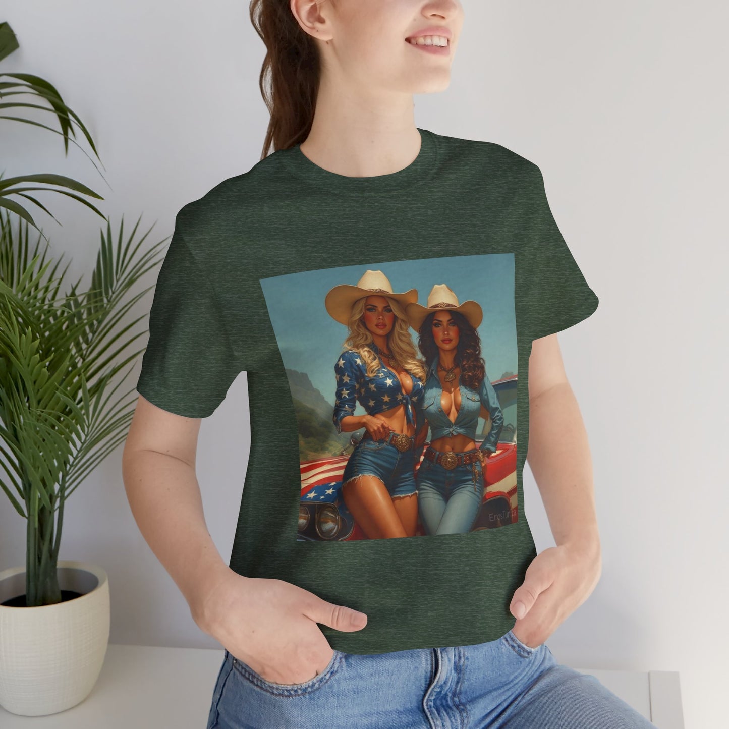 Star Spangled Sirens Cowgirl Pinup Graphic Tee — Vintage American Beauty  Design