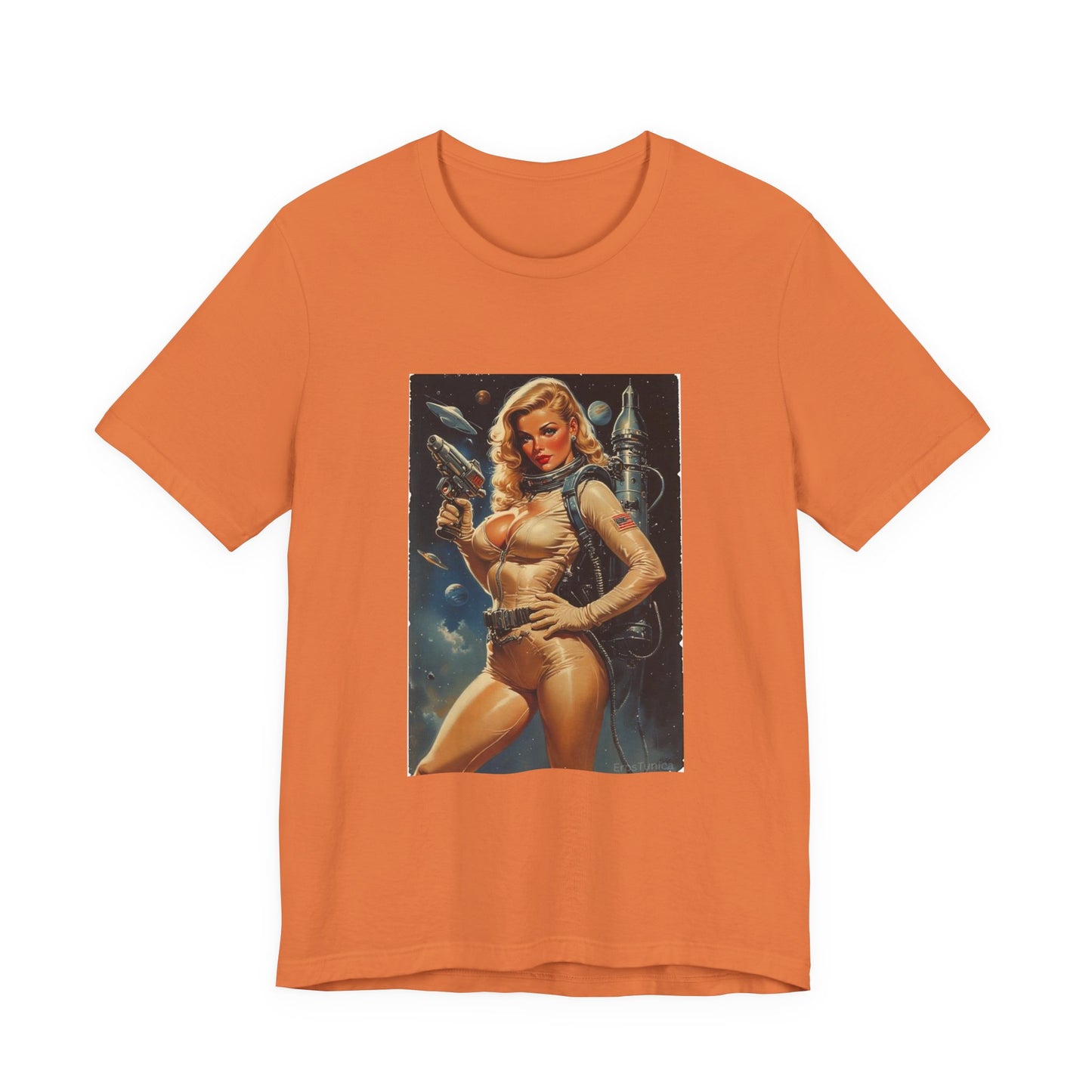 Cosmic Desire Pin-Up Space Babe T-Shirt — Retro Sci‑Fi Woman Graphic Tee