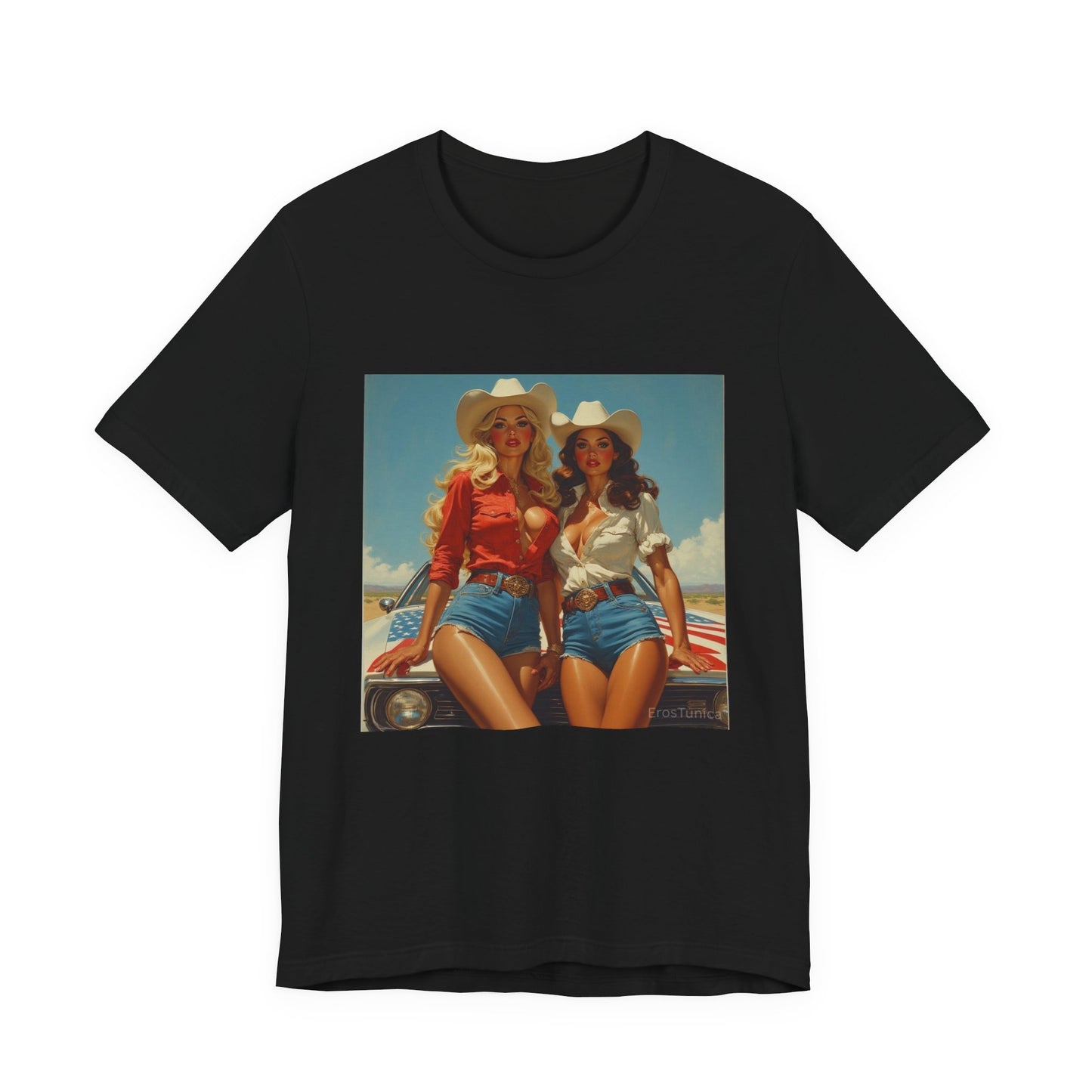 Star Spangled Sirens Cowgirl Pinup Tee — Retro Beauty meets muscle Graphic T-Shirt