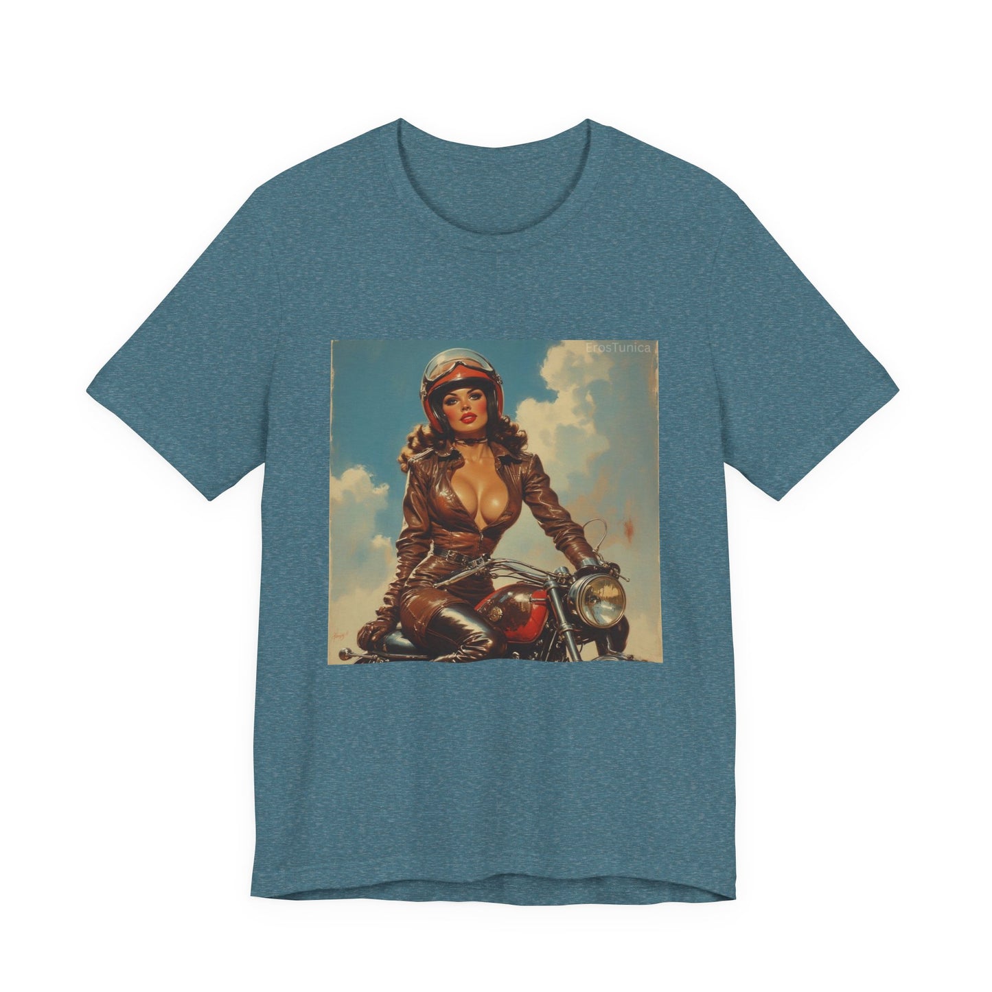 Candy Chrome Vintage Pin-Up Biker Tee — Retro Motorcycle Girl Graphic Shirt