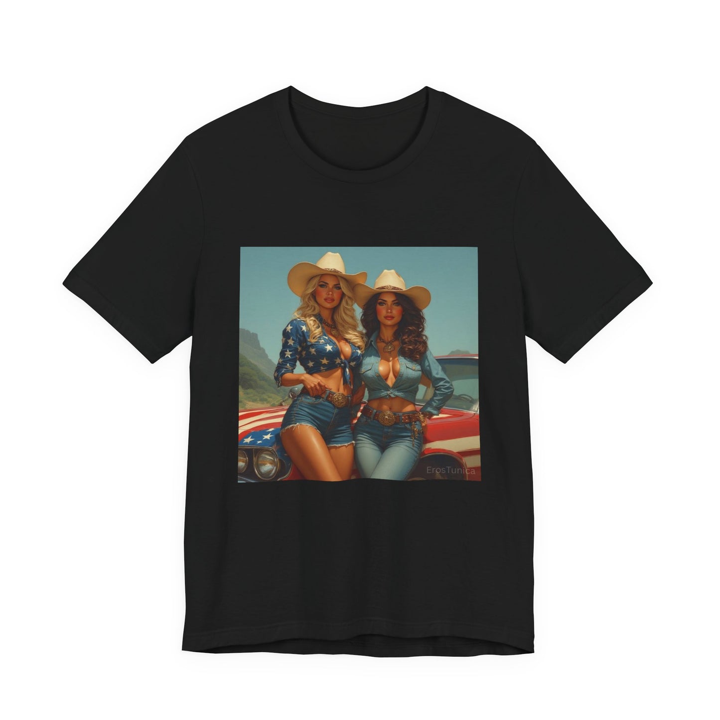 Star Spangled Sirens Cowgirl Pinup Graphic Tee — Vintage American Beauty  Design