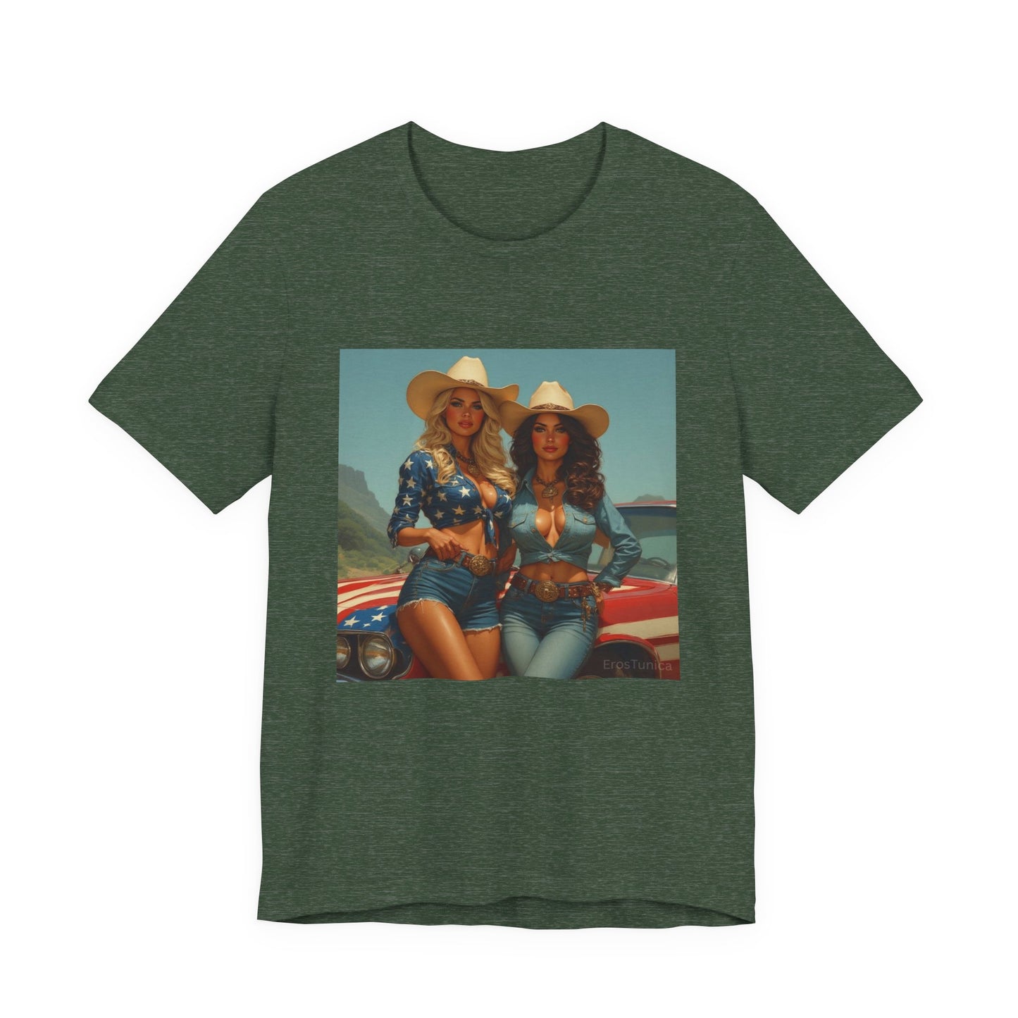 Star Spangled Sirens Cowgirl Pinup Graphic Tee — Vintage American Beauty  Design