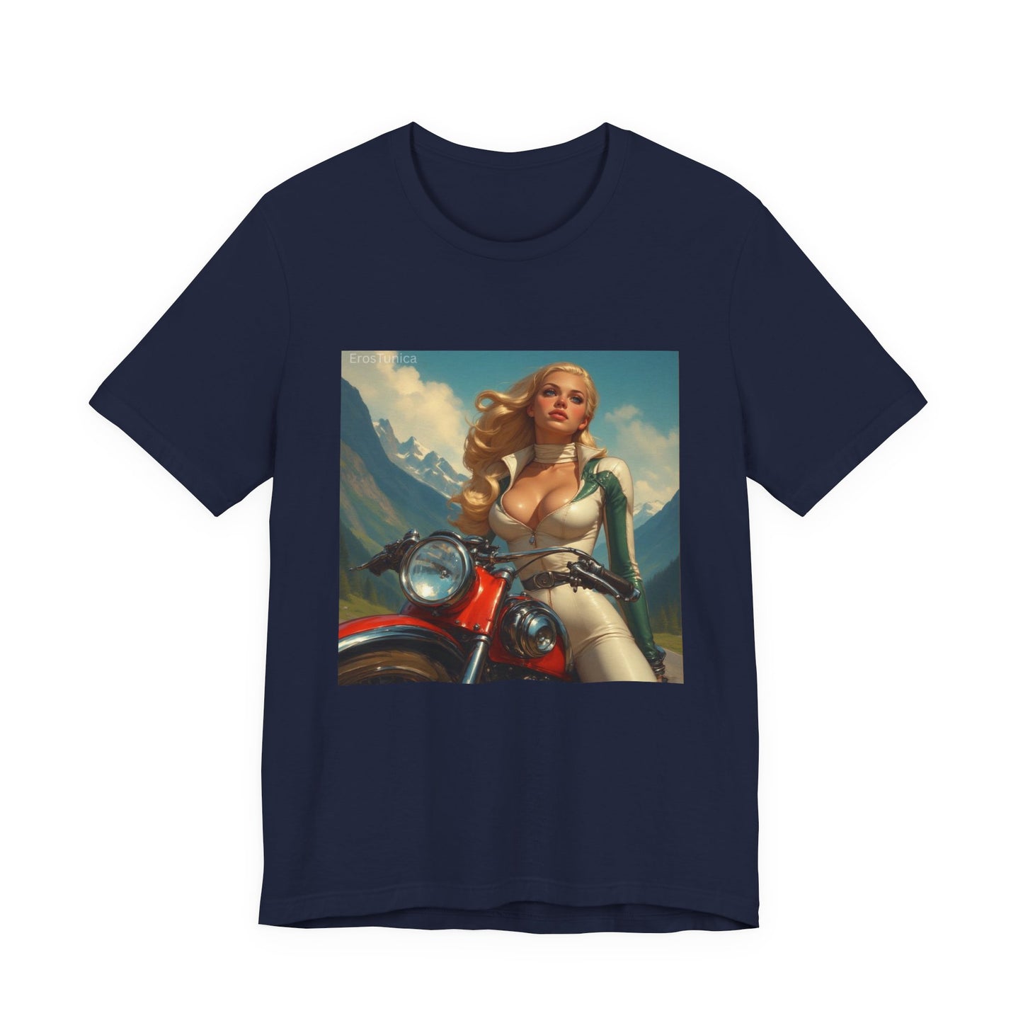 Candy Chrome Biker Tee — Retro Motorcycle Girl Graphic T-Shirt