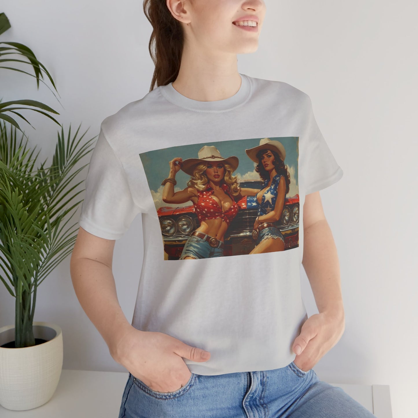 Star Spangled Sirens Retro Cowgirl Pinup Tee – Vintage Western Graphic Shirt