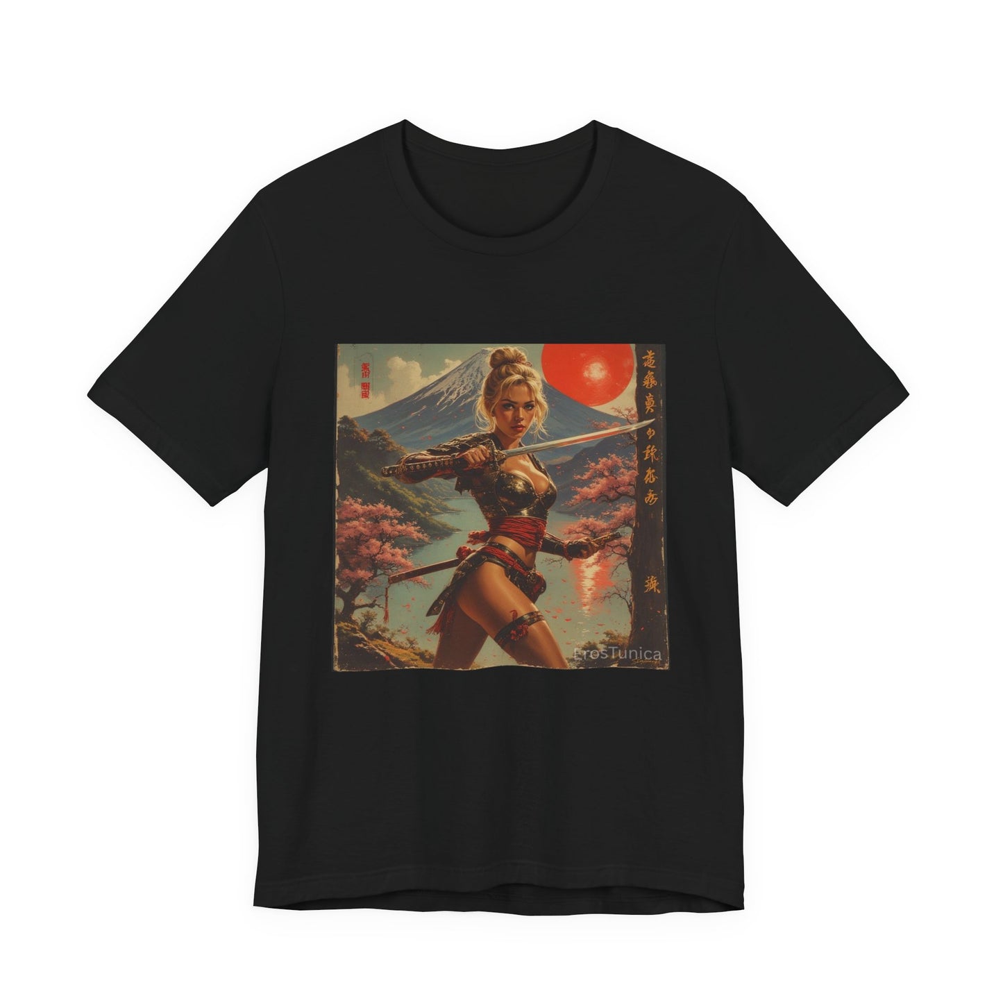 Sakura Samurai Pin-Up Tee – Retro Japanese Mount Fuji Artwork