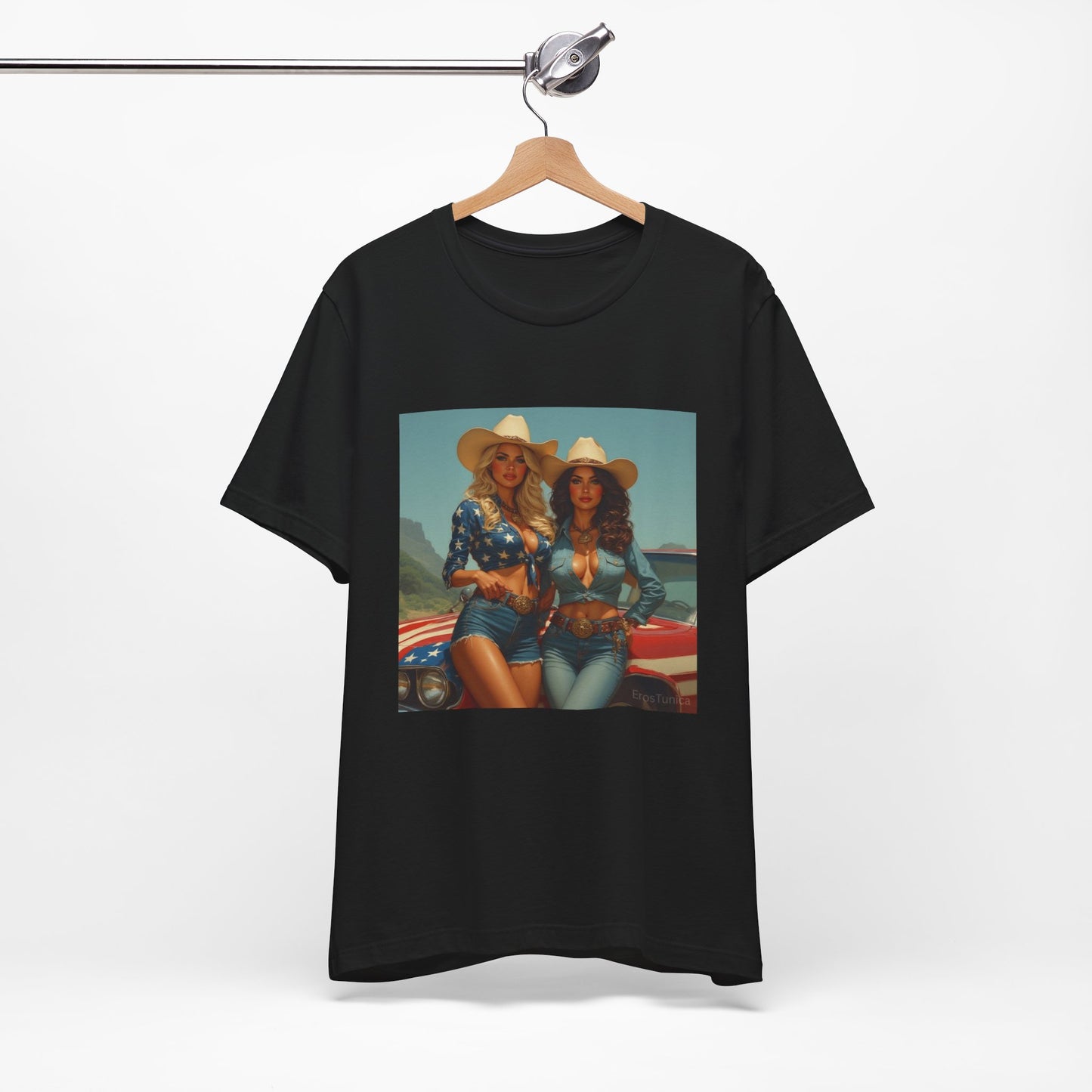 Star Spangled Sirens Cowgirl Pinup Graphic Tee — Vintage American Beauty  Design