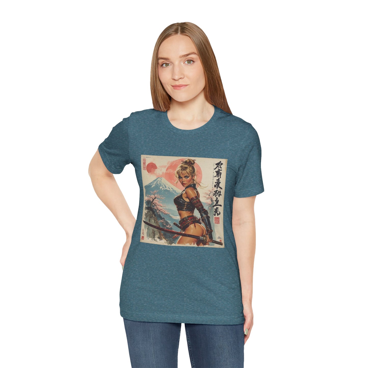 Sakura Samurai Girl Tee — Pop Art Mount Fuji Blossom Graphic T-Shirt