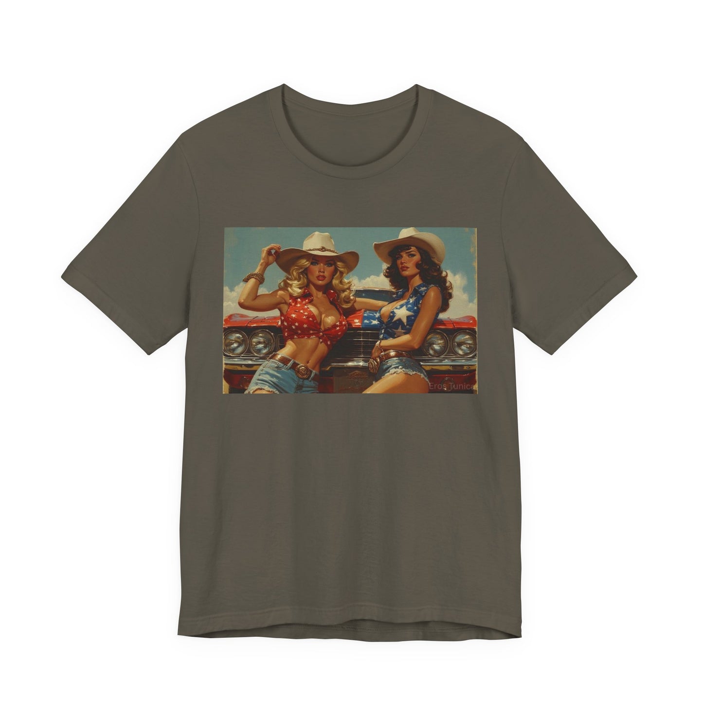 Star Spangled Sirens Retro Cowgirl Pinup Tee – Vintage Western Graphic Shirt
