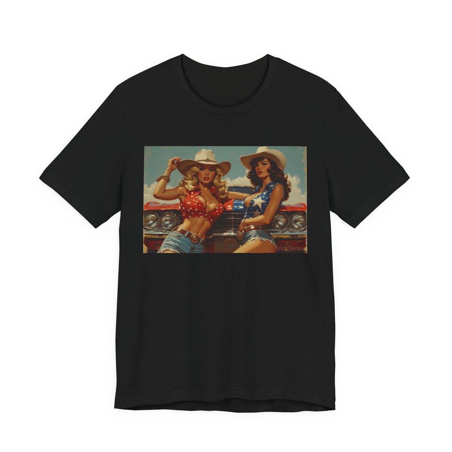 Star Spangled Sirens Retro Cowgirl Pinup Tee – Vintage Western Graphic Shirt