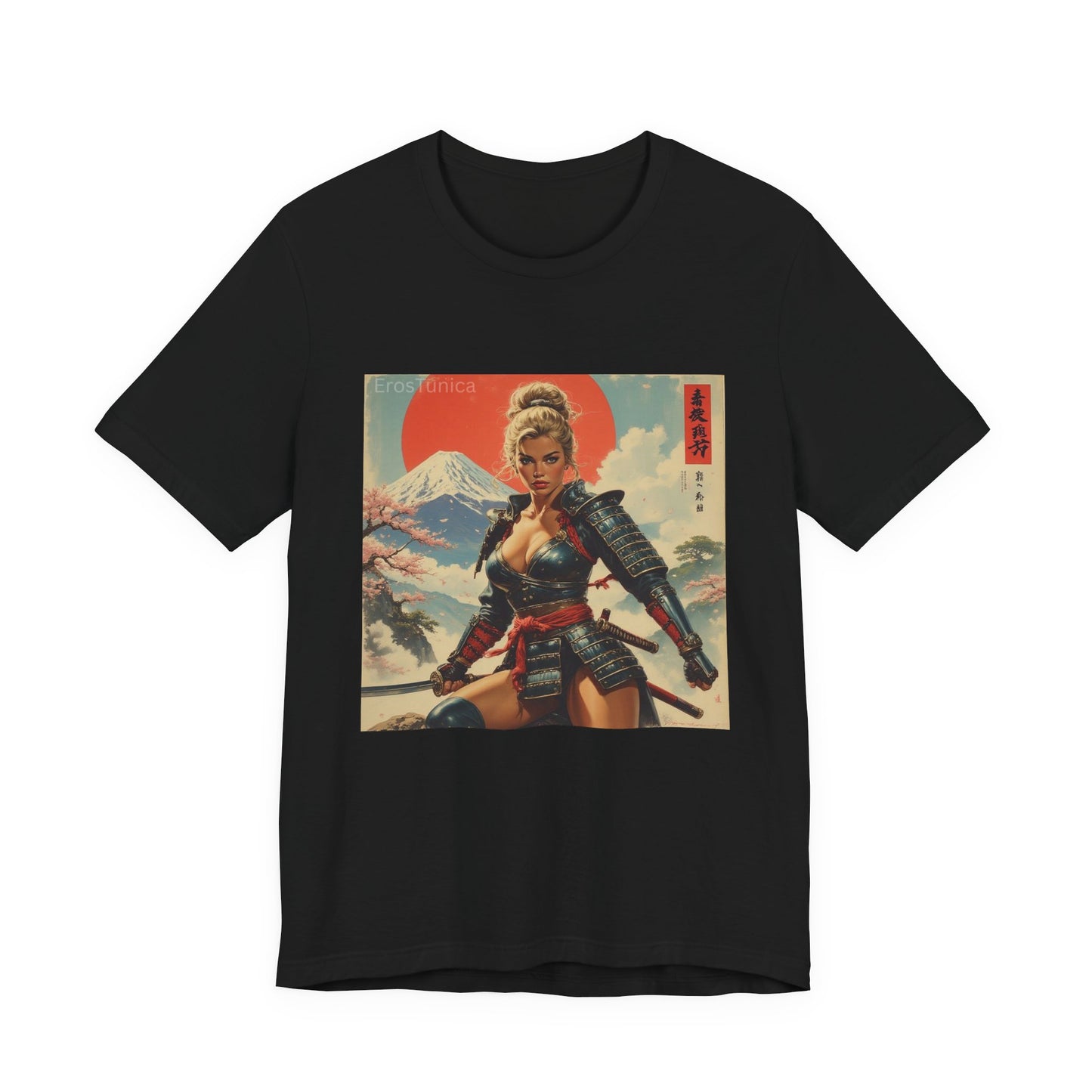 Sakura Samurai Warrior Woman Graphic Tee — Retro Japanese Mount Fuji Design