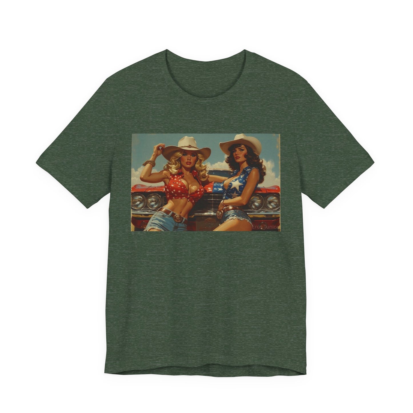 Star Spangled Sirens Retro Cowgirl Pinup Tee – Vintage Western Graphic Shirt