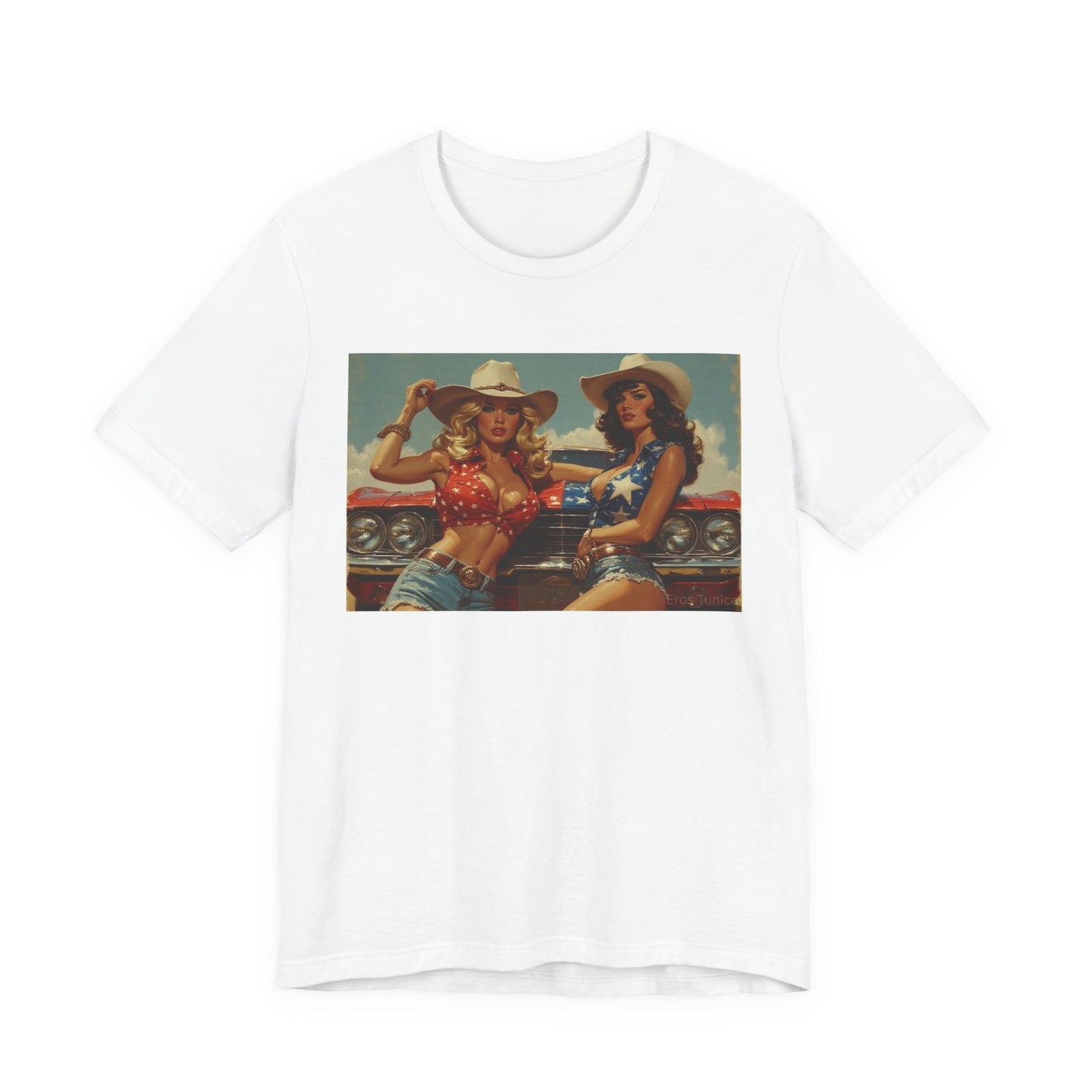Star Spangled Sirens Retro Cowgirl Pinup Tee – Vintage Western Graphic Shirt