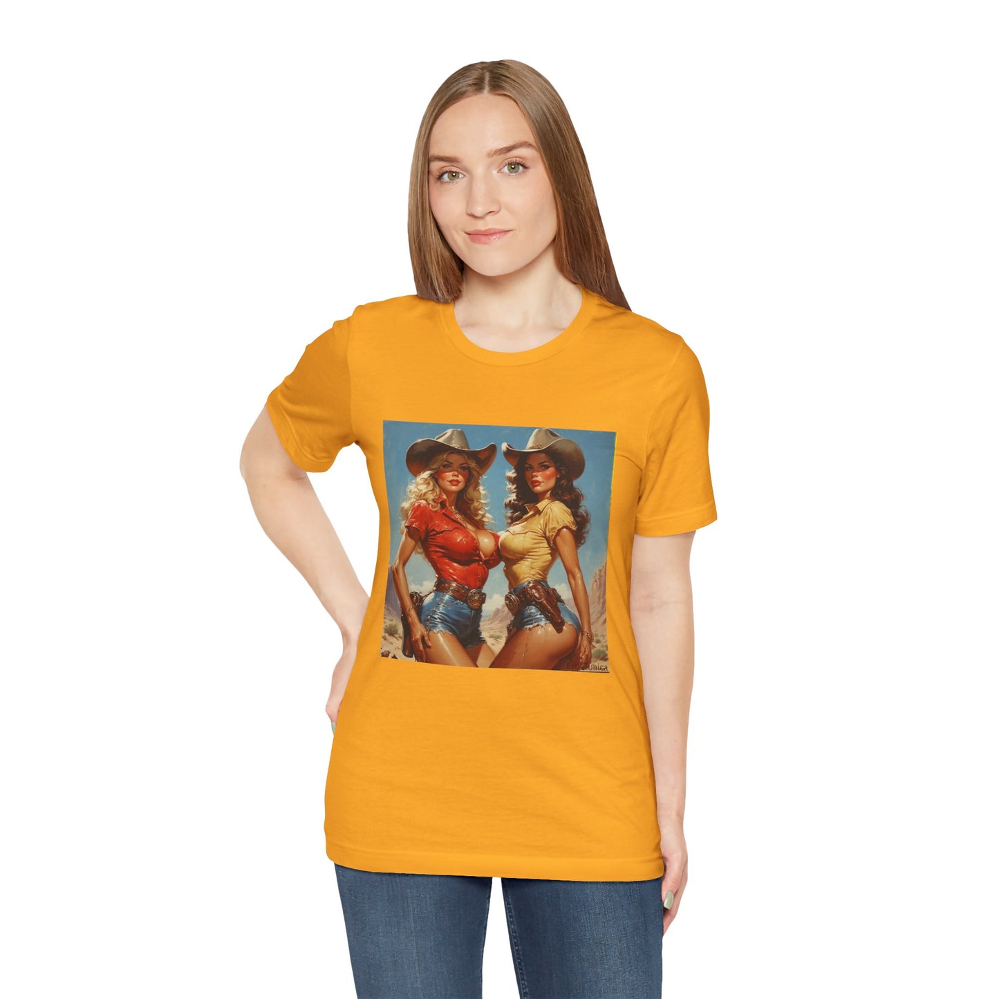 The Golden Frontier Cowgirl Pinup Graphic Tee — Vintage American Design