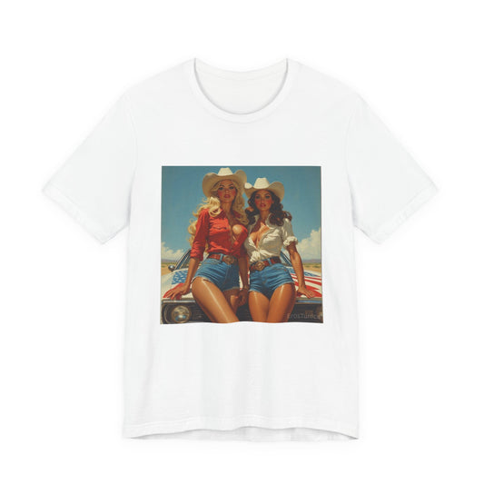 Star Spangled Sirens Cowgirl Pinup Tee — Retro Beauty meets muscle Graphic T-Shirt