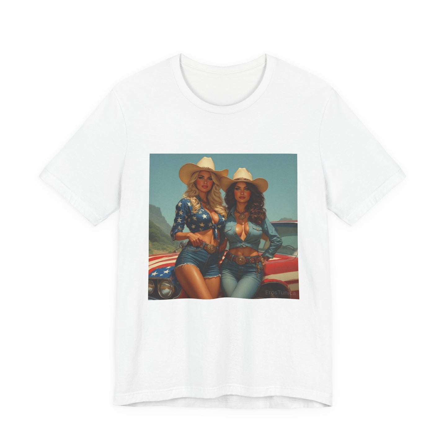 Star Spangled Sirens Cowgirl Pinup Graphic Tee — Vintage American Beauty  Design