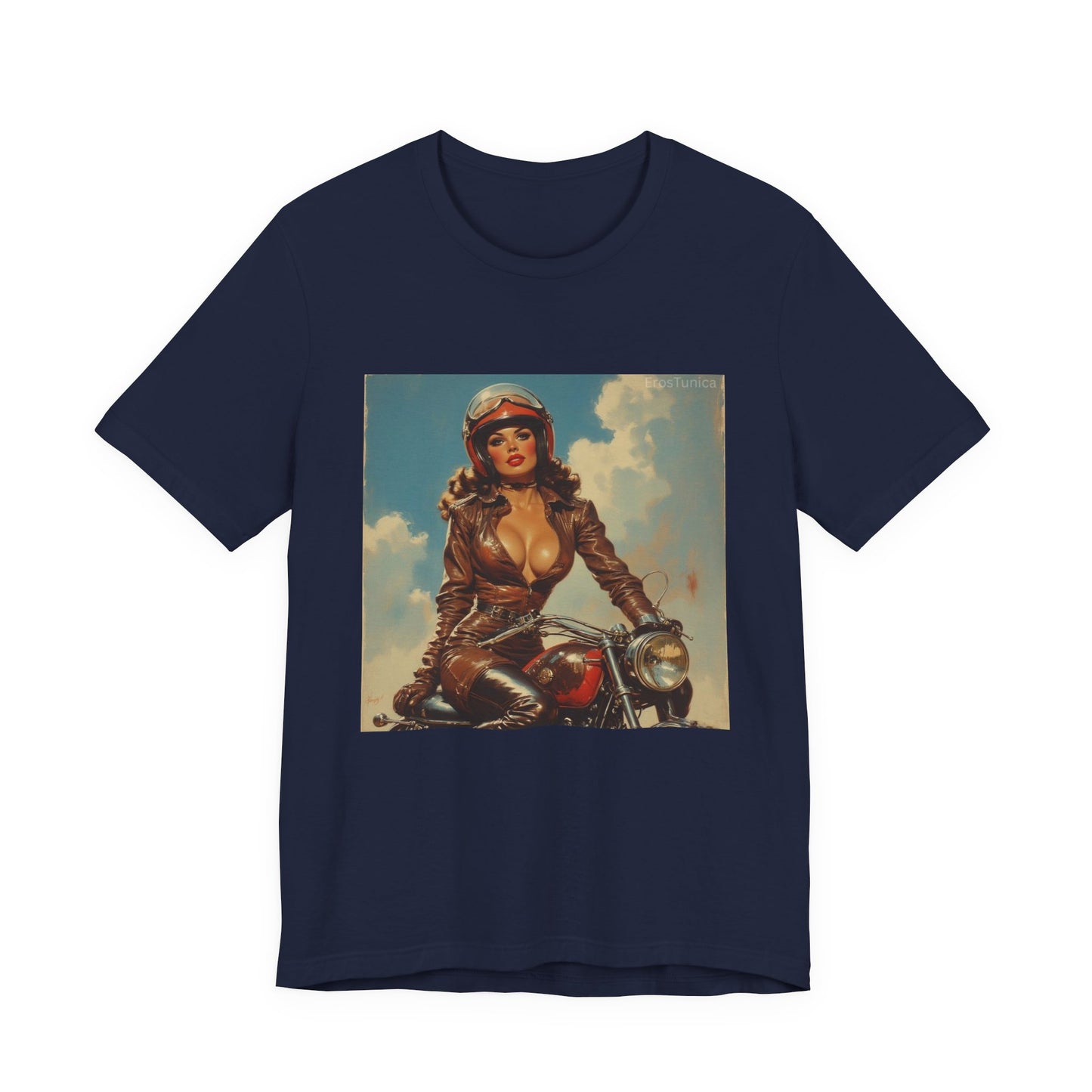 Candy Chrome Vintage Pin-Up Biker Tee — Retro Motorcycle Girl Graphic Shirt