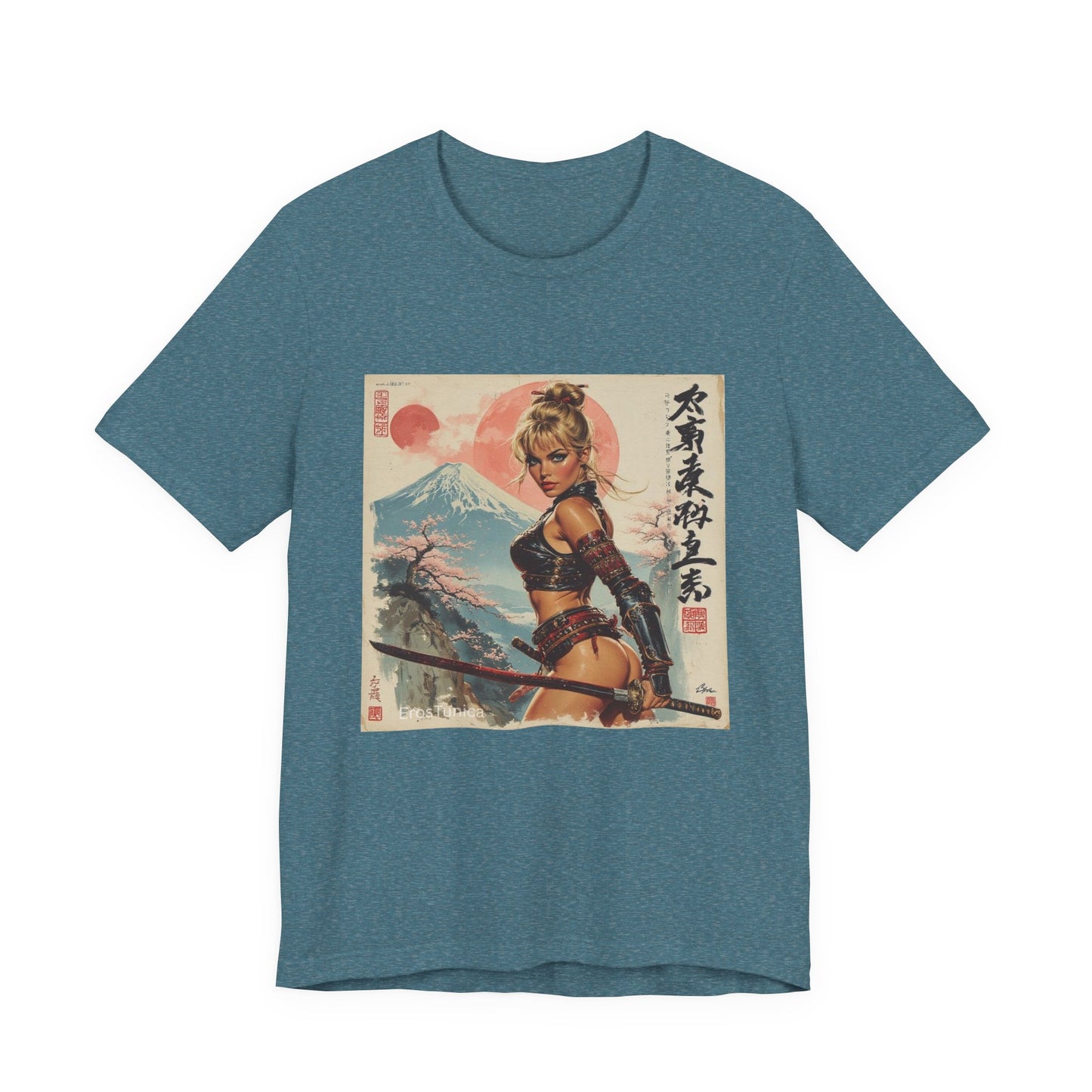 Sakura Samurai Girl Tee — Pop Art Mount Fuji Blossom Graphic T-Shirt