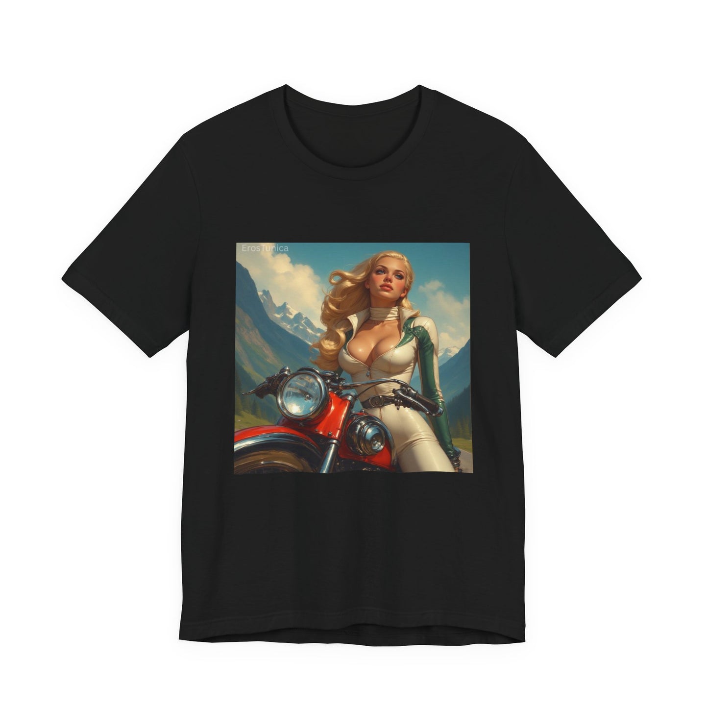 Candy Chrome Biker Tee — Retro Motorcycle Girl Graphic T-Shirt