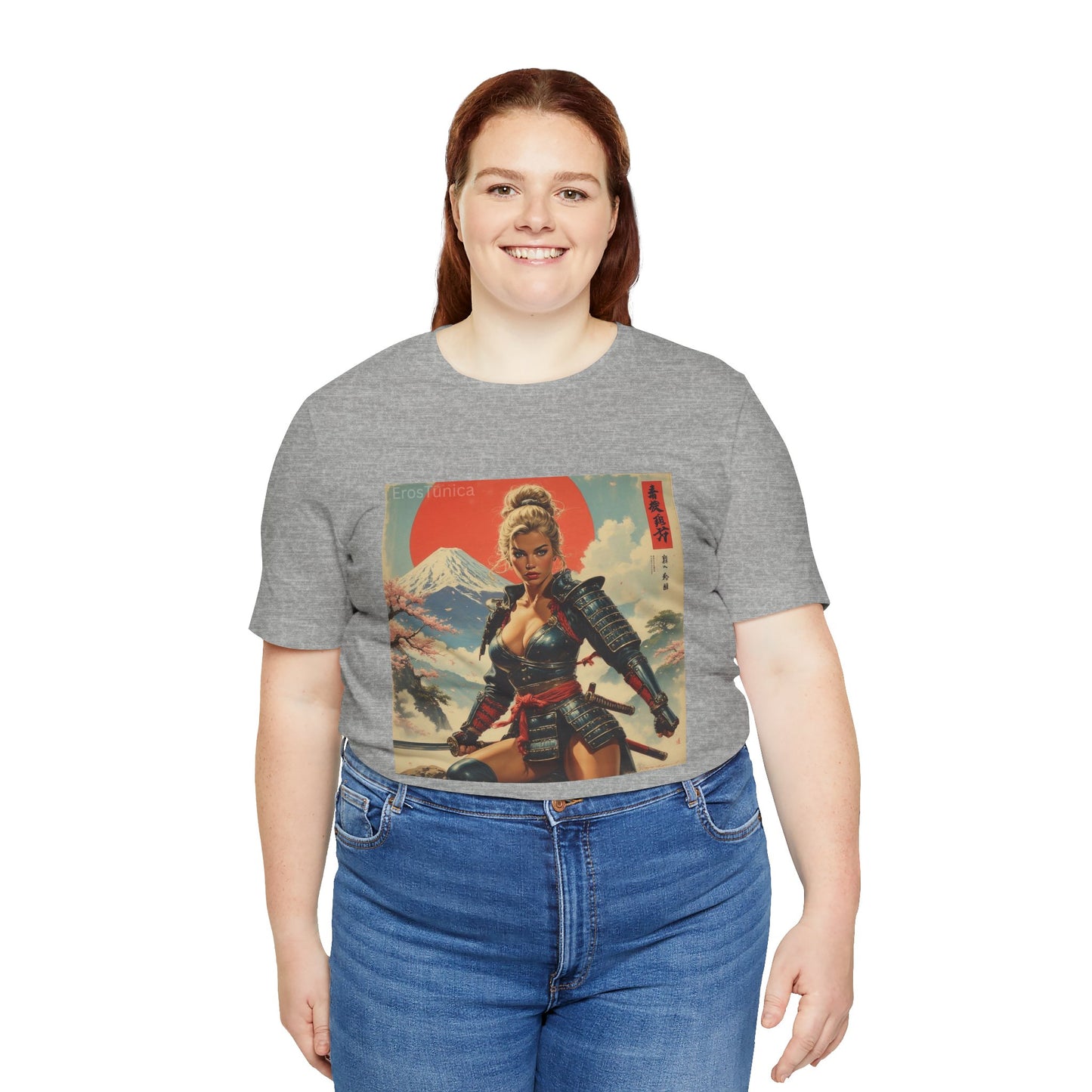 Sakura Samurai Warrior Woman Graphic Tee — Retro Japanese Mount Fuji Design