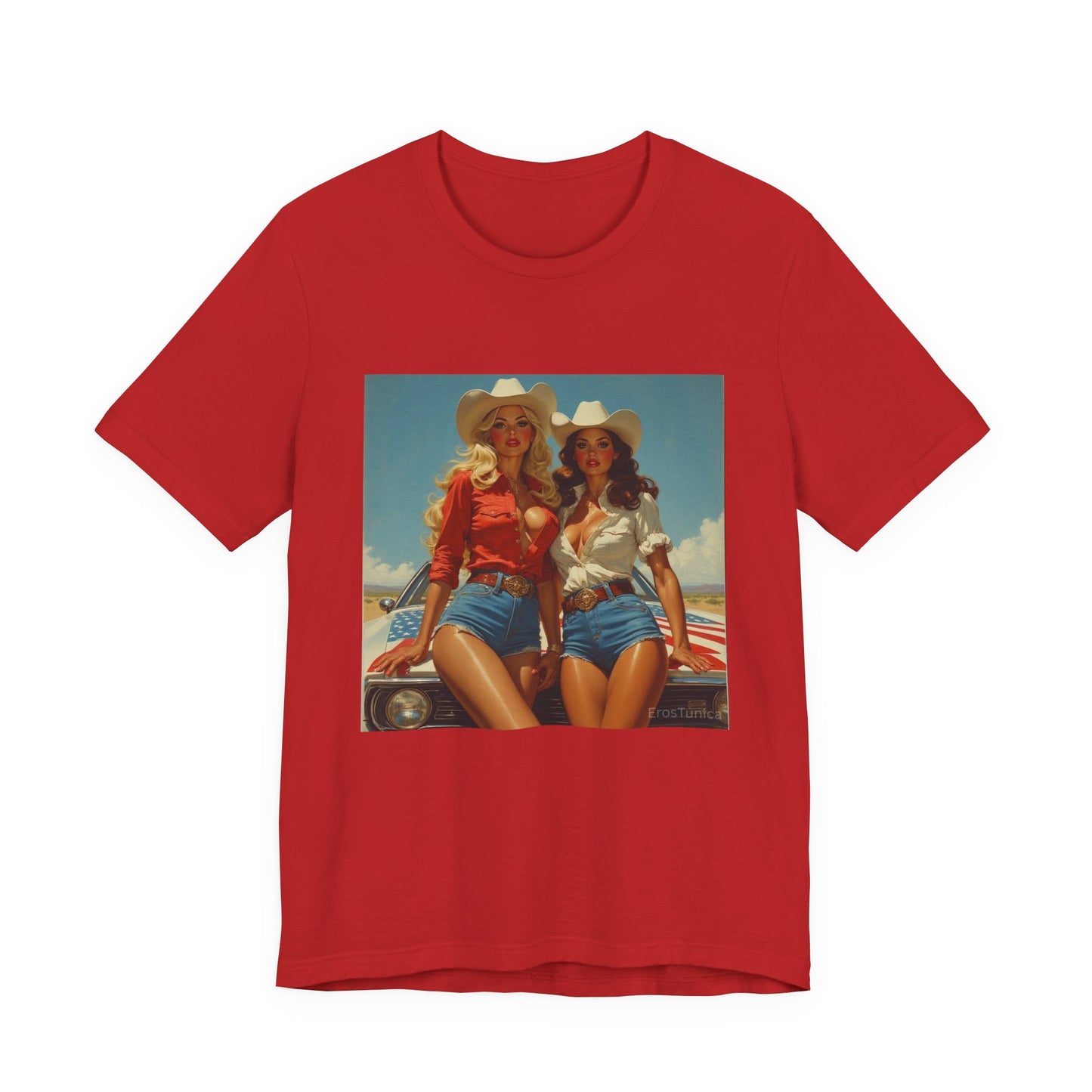 Star Spangled Sirens Cowgirl Pinup Tee — Retro Beauty meets muscle Graphic T-Shirt