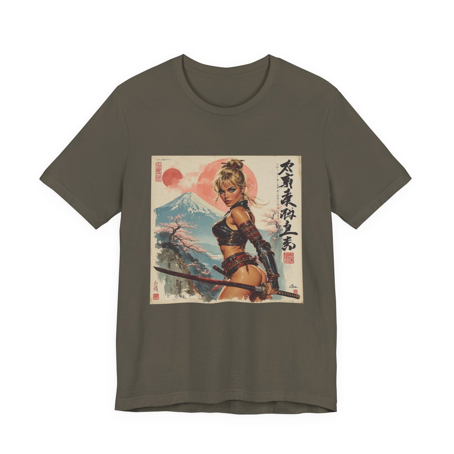 Sakura Samurai Girl Tee — Pop Art Mount Fuji Blossom Graphic T-Shirt