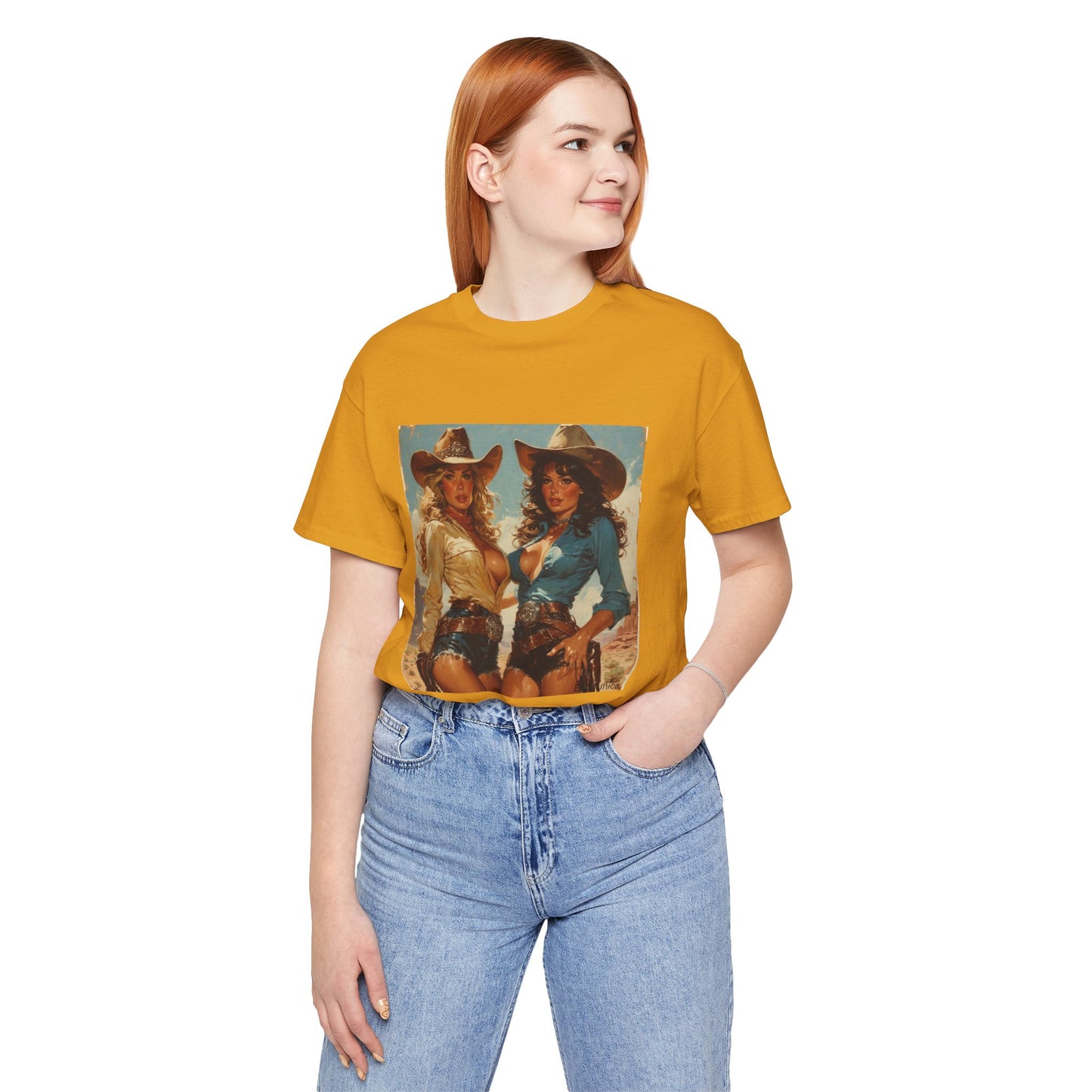 The Golden Frontier Cowgirl Pinup Graphic Tee — Vintage American Design