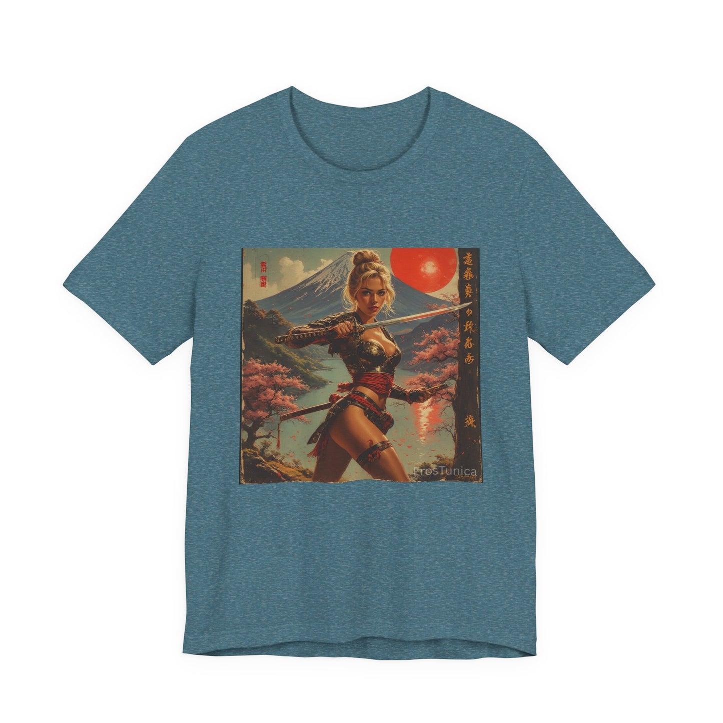 Sakura Samurai Pin-Up Tee – Retro Japanese Mount Fuji Artwork